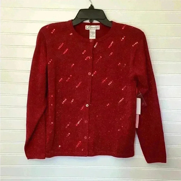 Dressbarn NWT Red Cardigan Woman's Size PM Red Sequins Metallic - Picture 6 of 12